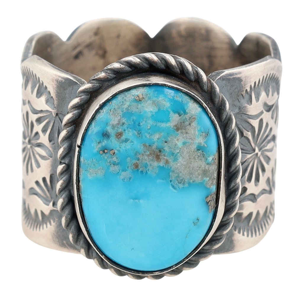 Lot 490: Tillie Jon Navajo Sterling Kingman Turquoise Ring Sz 11.5