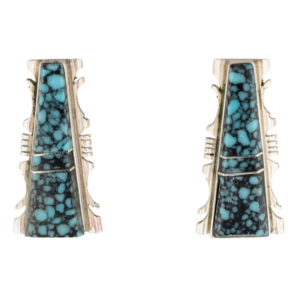 Lot 498: Steve Francisco Navajo Sterling Web Kingman Turquoise Inlay Stud Earrings