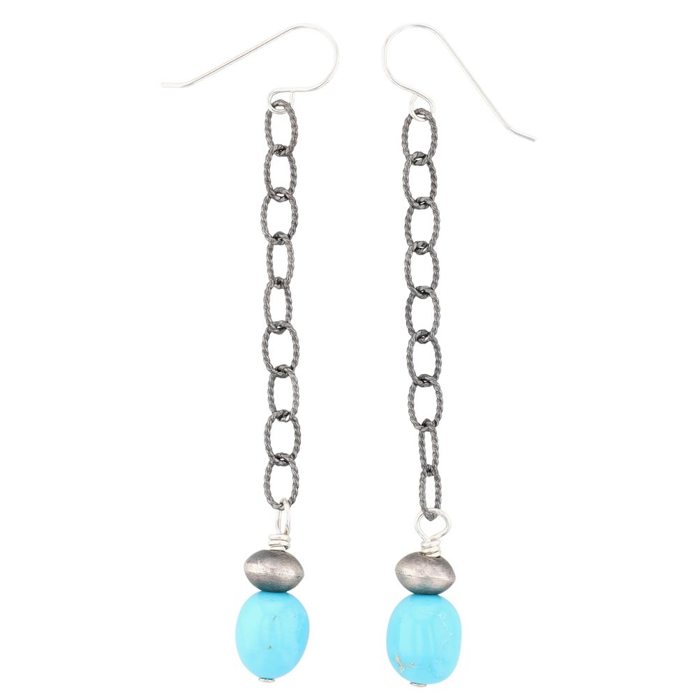 Lot 499: Mason Lee Navajo Sterling Kingman Turquoise Hook Dangle Earrings