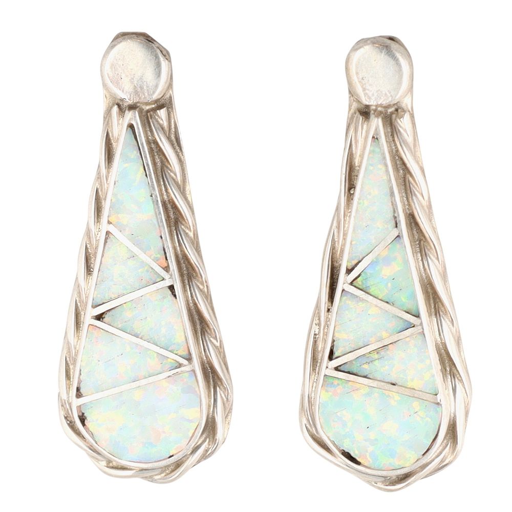 Lot 508: Swain Charlie Zuni Sterling Opal Inlay Stud Earrings
