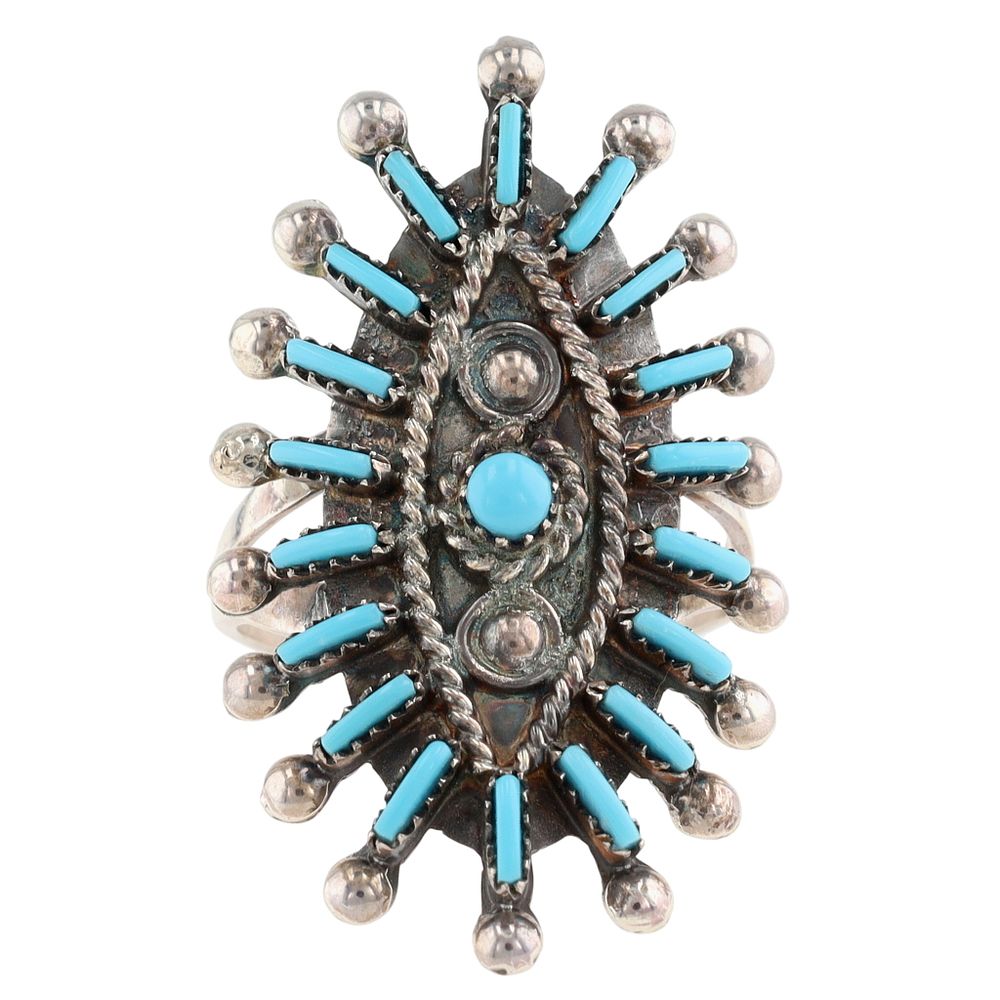 Lot 515: Philander Gia Zuni Sterling Kingman Turquoise Ring Sz 10