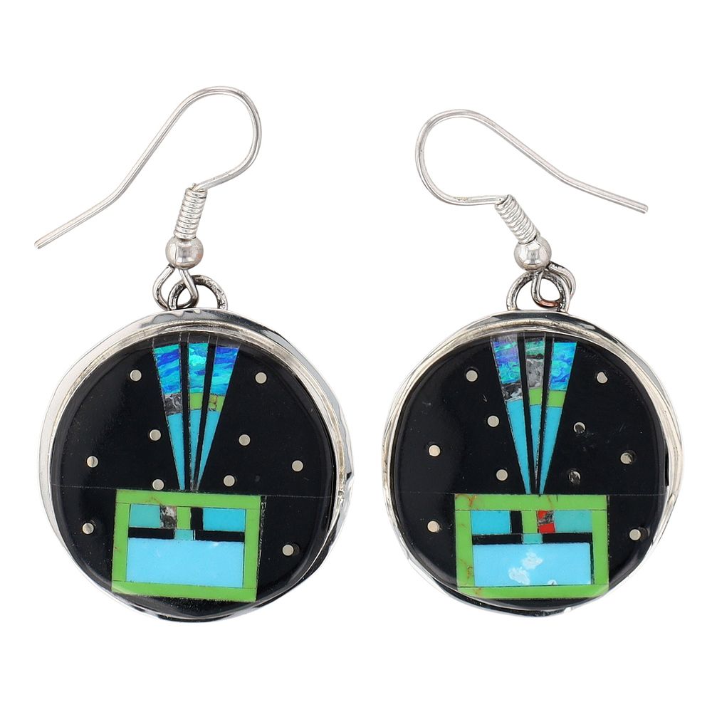 Lot 532: Gilbert Smith Navajo Sterling Multi-Stone Inlay Hook Earrings
