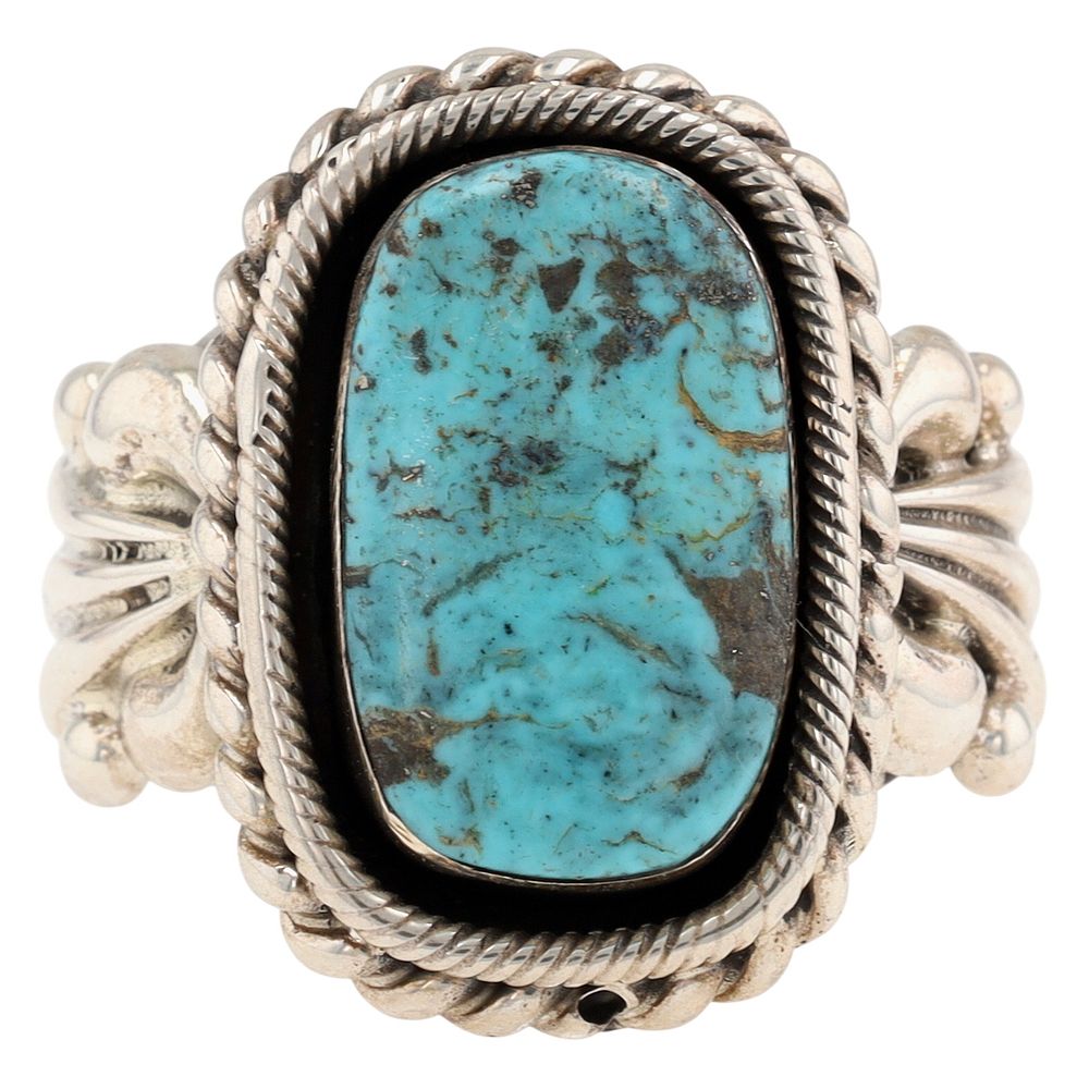 Lot 543: Genevieve Francisco Navajo Sterling Kingman Turquoise Ring Sz 11