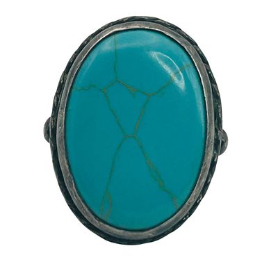 Sterling Turquoise Oval Ring Size 7. 10.1g