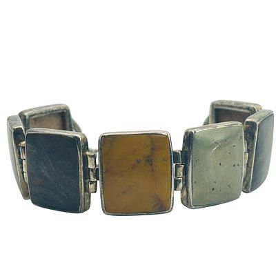Sterling Jasper Bronzite Toggle Bracelet. 41.9g