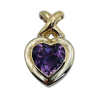 Signed Sterling 14k Amethyst Heart Pendant. 4.3g