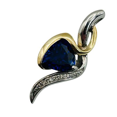 Sterling 10k Multi Gem Pendant. Sterling 10k sapphire and diamond pendant. 4.5g