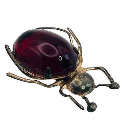 By Jordan Vintage Sterling Amber Bug Brooch. 6.1g