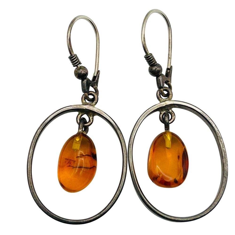 Lot 235: Sterling Amber Dangle Earrings