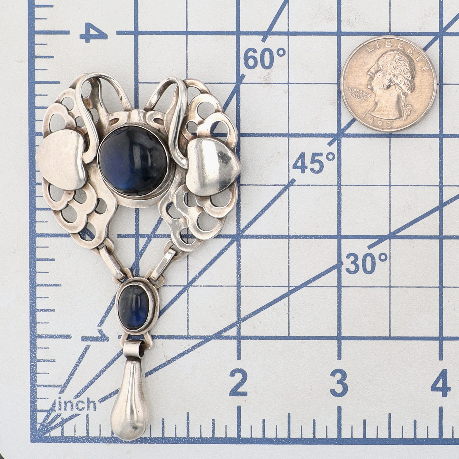 Georg Jensen Denmark Sterling Silver Moonstone Modernist Brooch Pendant