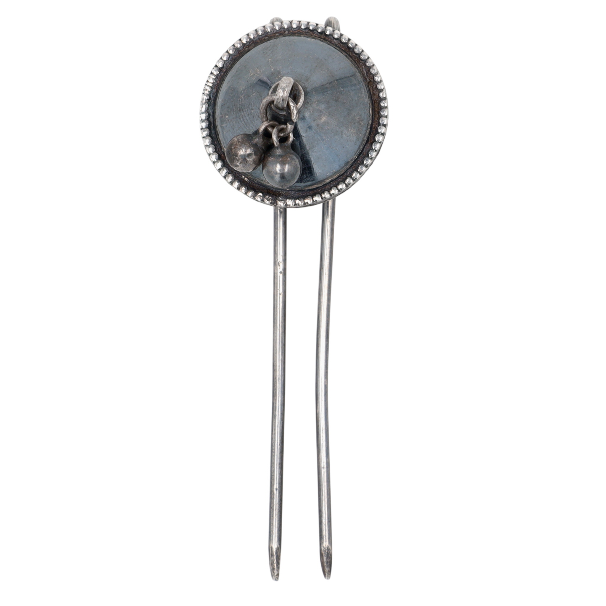 Vintage Sterling Silver Domed Dangle Double Stick Pin