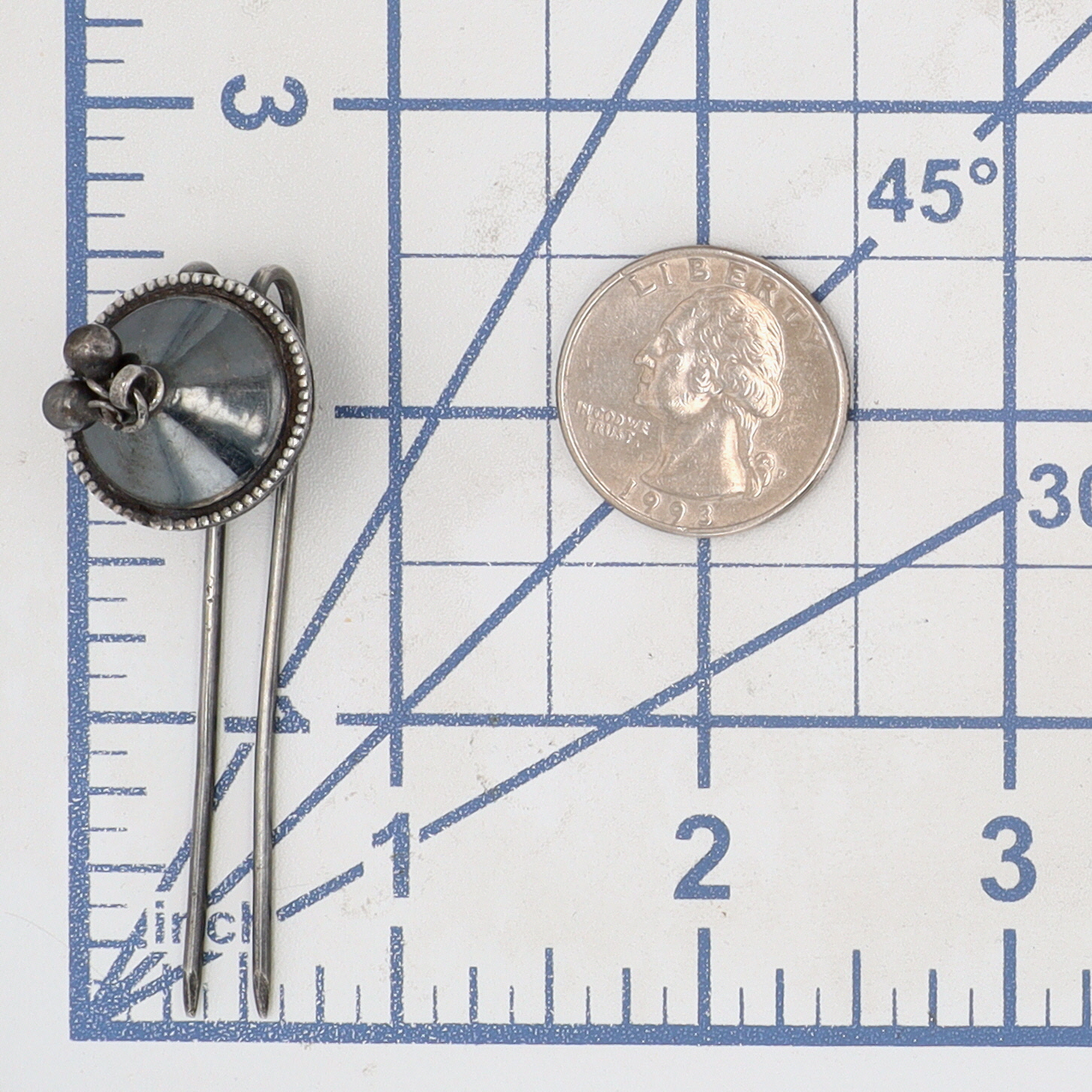 Vintage Sterling Silver Domed Dangle Double Stick Pin