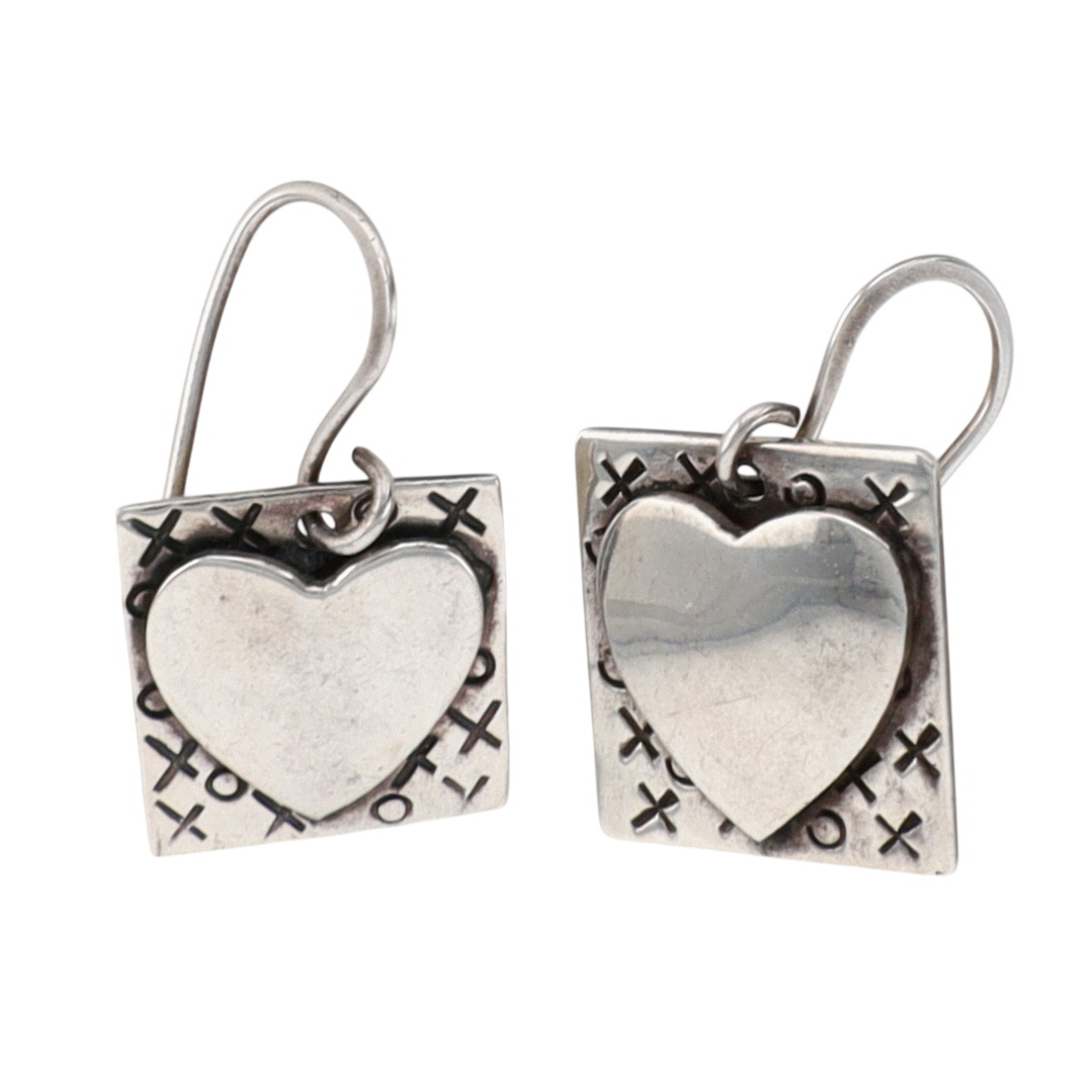 Signed Sterling Silver Heart XO Dangle Earrings