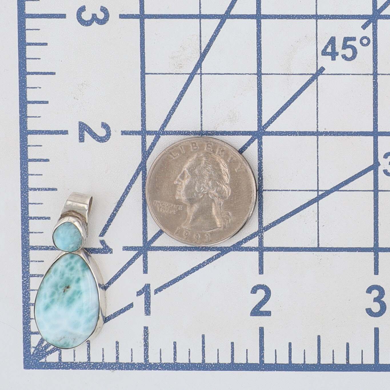 Sterling Silver Larimar Double Teardrop Pendant