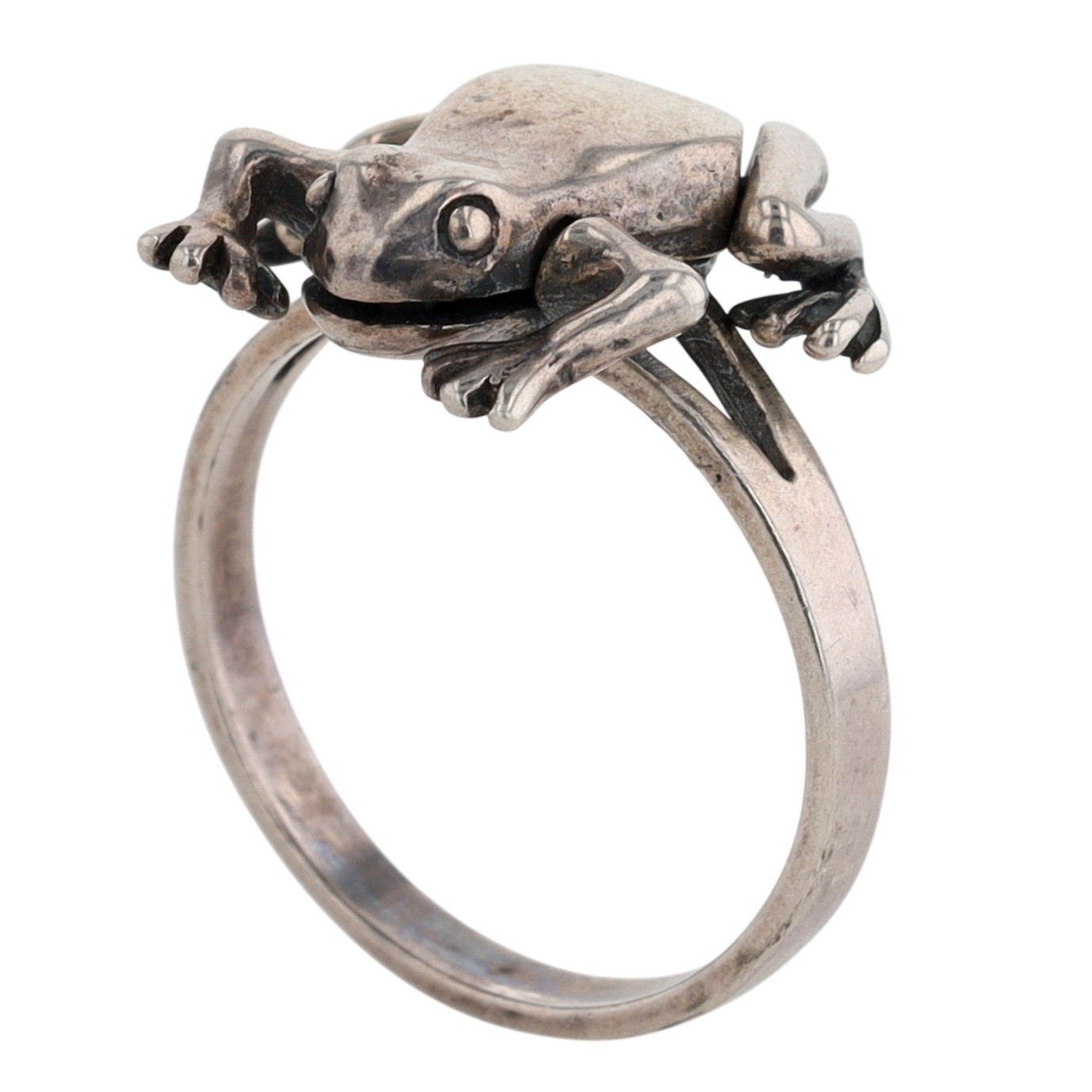Sterling Silver Articulated Frog Ring Size 6.75