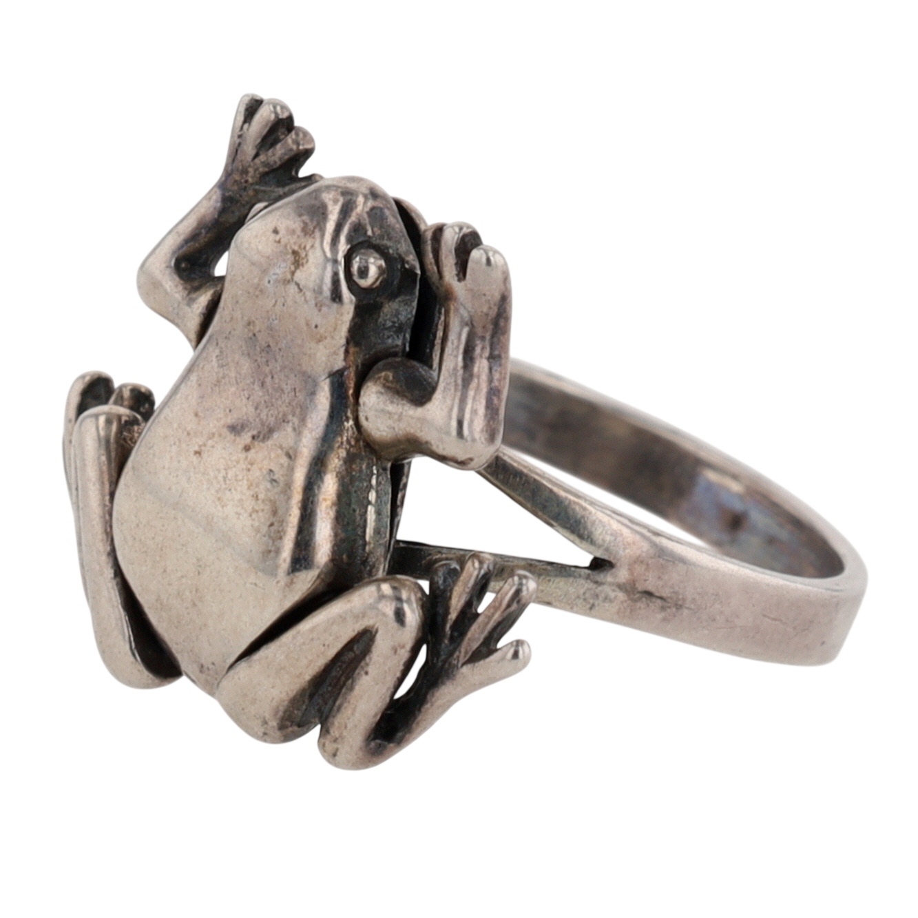Sterling Silver Articulated Frog Ring Size 6.75