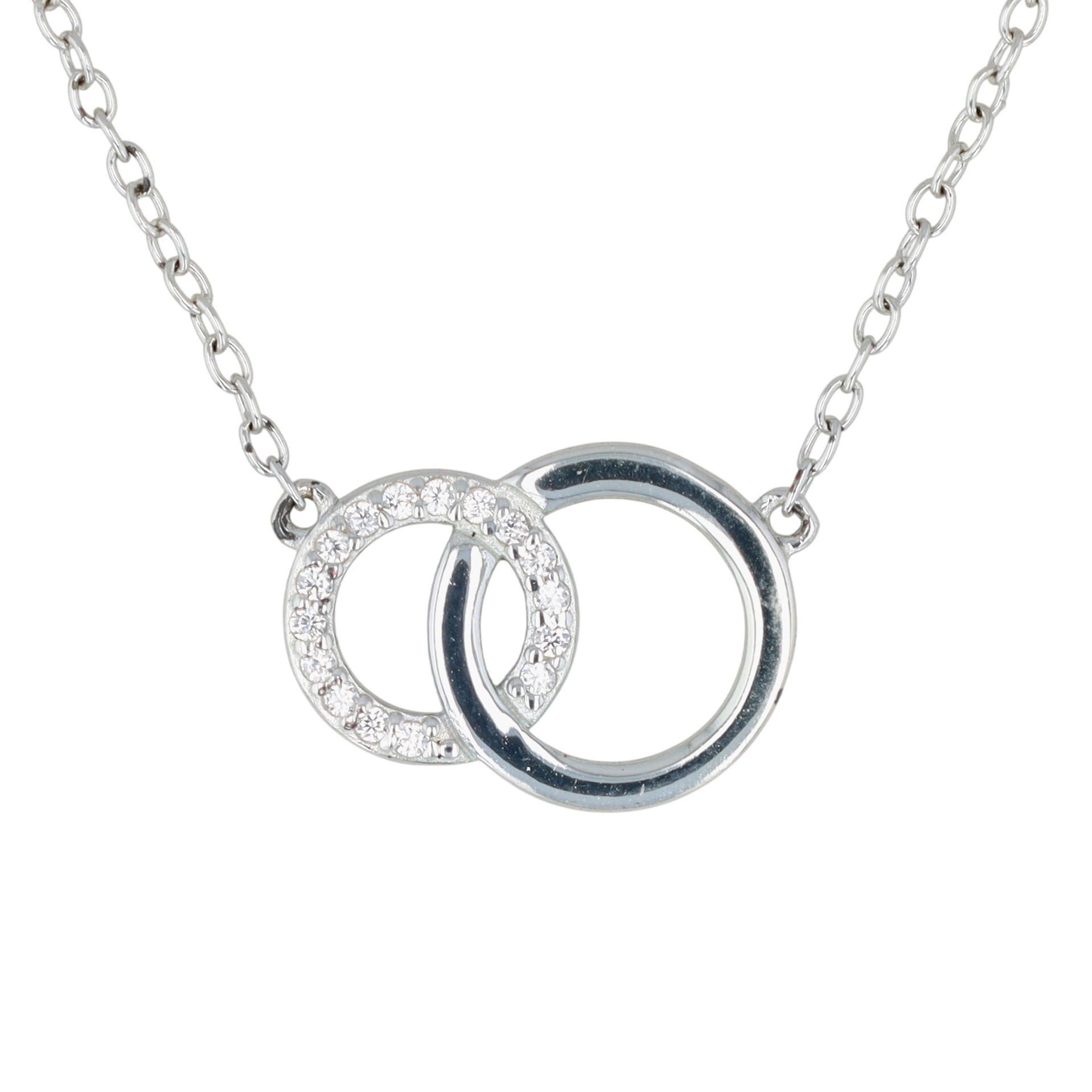 Signed Sterling Silver Rhinestone Interlocking Circle Necklace