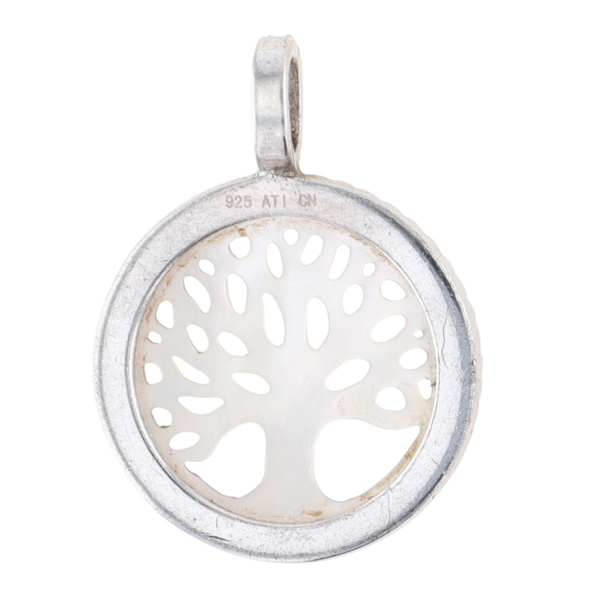 Signed Sterling Silver Mother of Pearl CZ Tree of Life Pendant