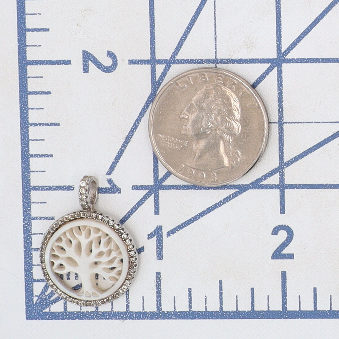 Signed Sterling Silver Mother of Pearl CZ Tree of Life Pendant