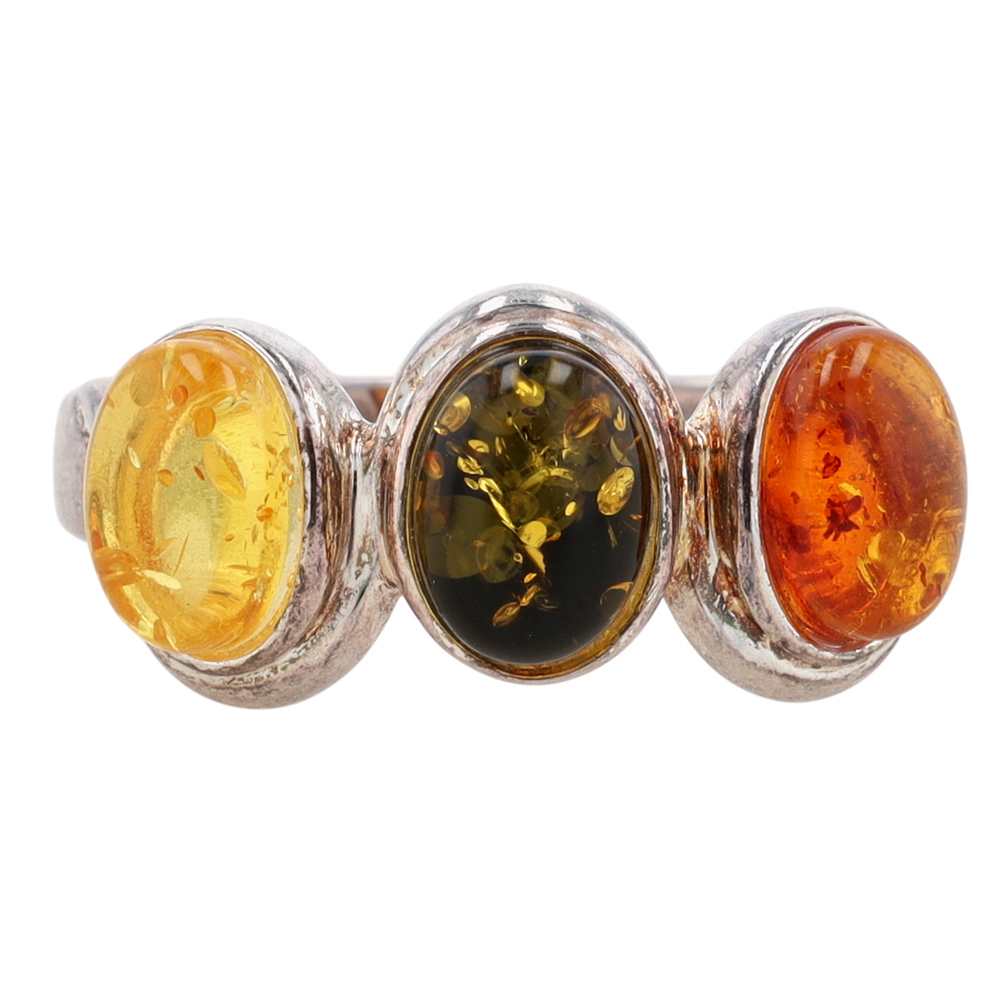 Signed Sterling Silver Multi Amber Ring Size 11