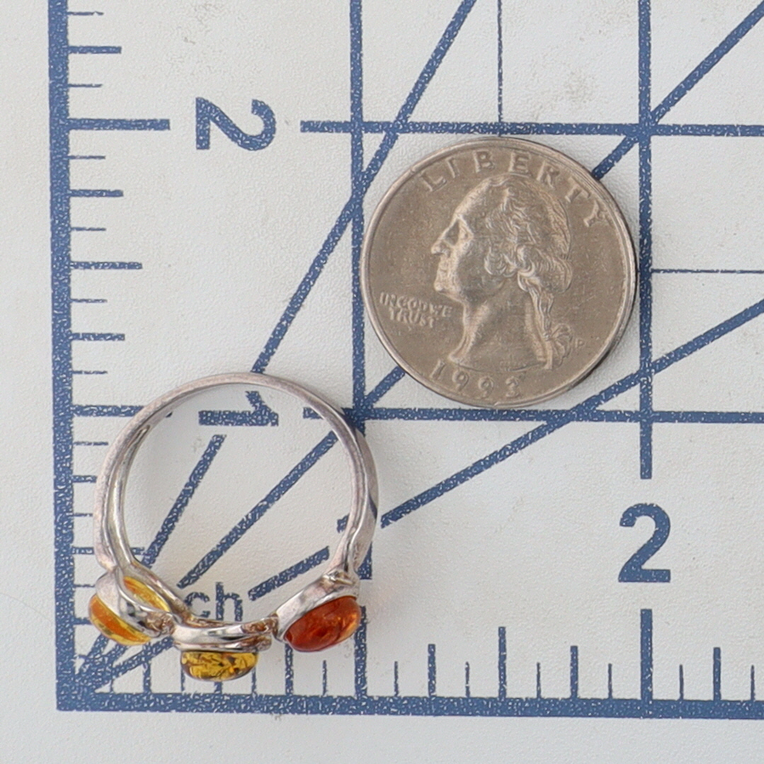 Signed Sterling Silver Multi Amber Ring Size 11
