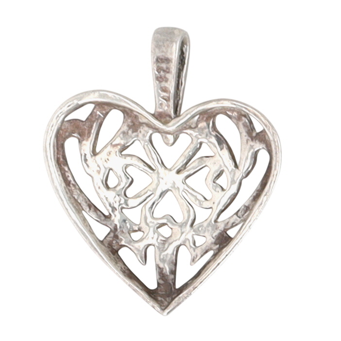 Signed Sterling Silver Open Scroll Shamrock Heart Pendant