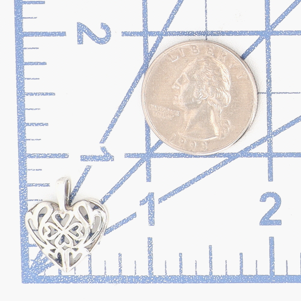 Signed Sterling Silver Open Scroll Shamrock Heart Pendant
