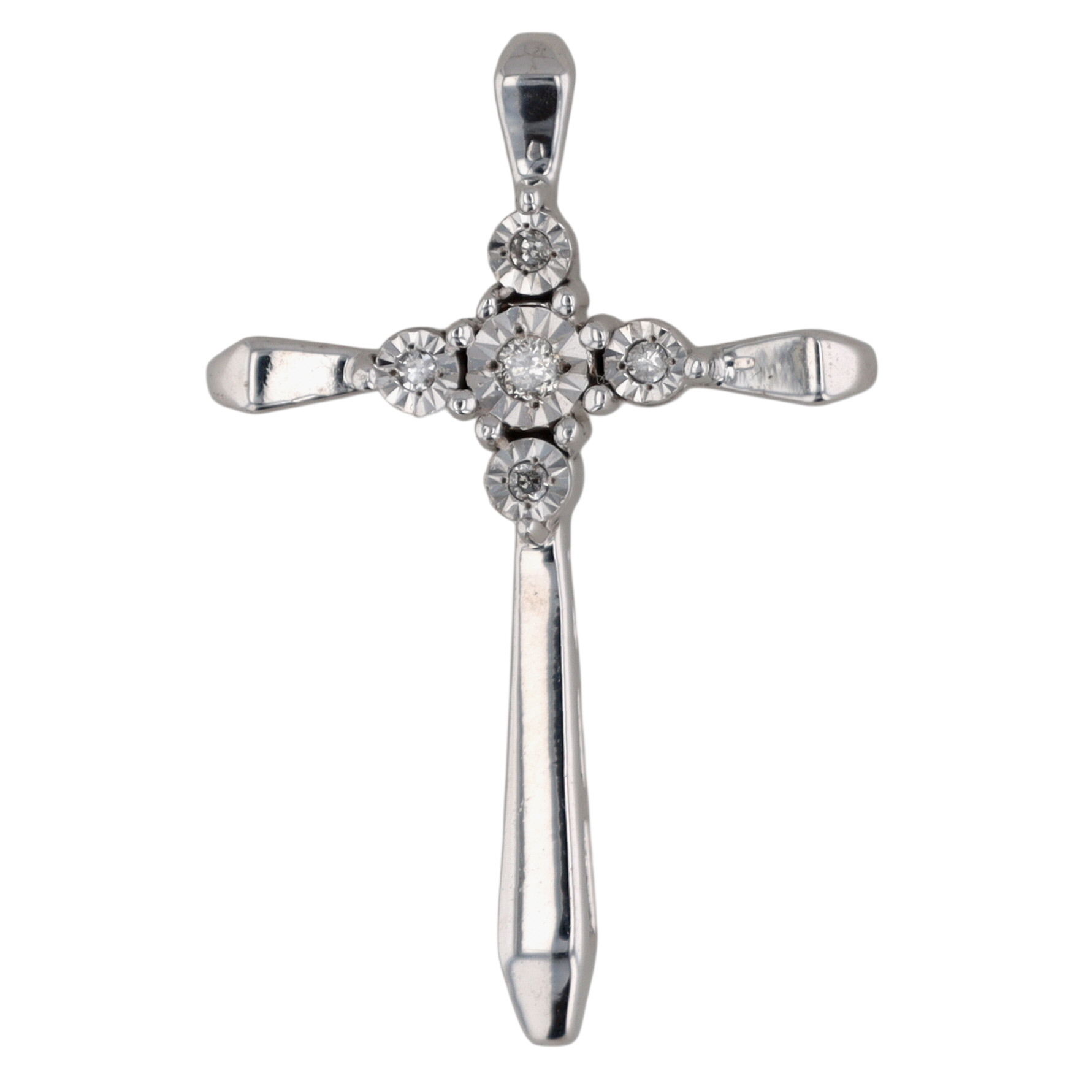 Signed Sterling Silver Diamond Cluster Cross Pendant