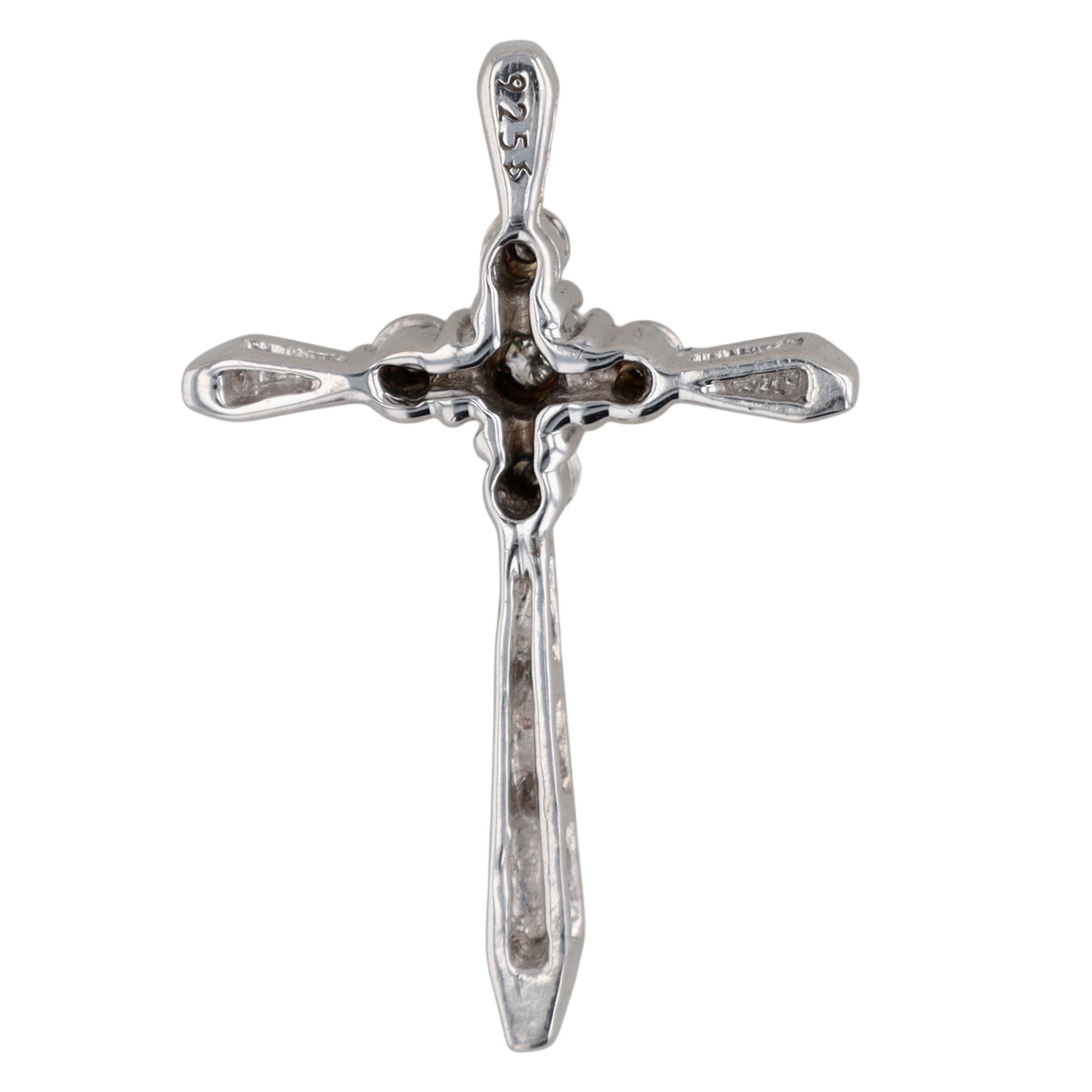 Signed Sterling Silver Diamond Cluster Cross Pendant