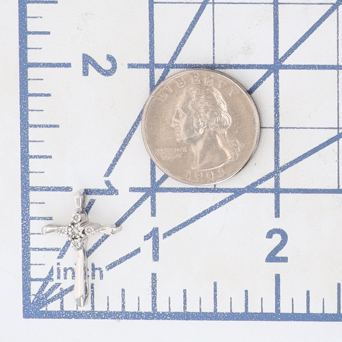 Signed Sterling Silver Diamond Cluster Cross Pendant