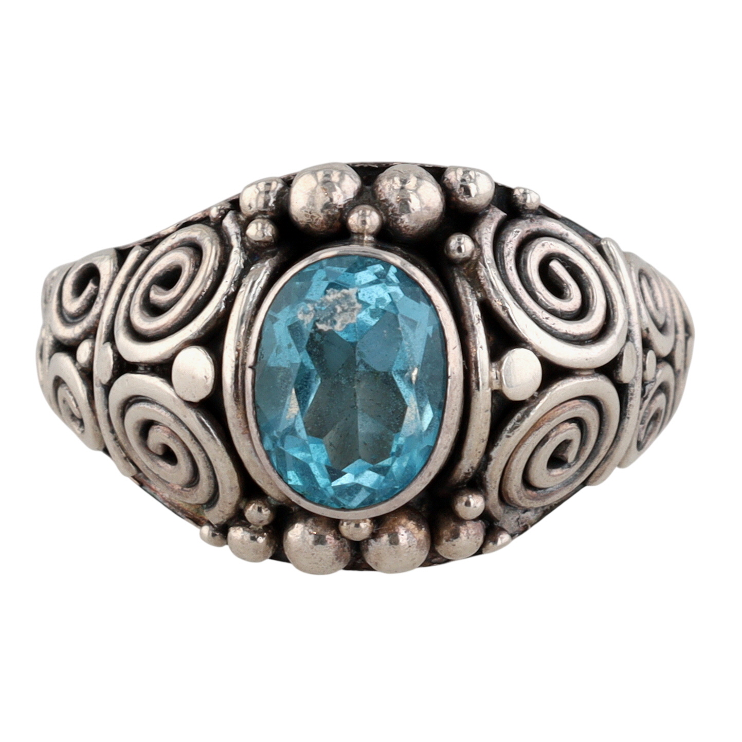 Signed Sterling Silver Topaz Swirl Ring Size 8.25
