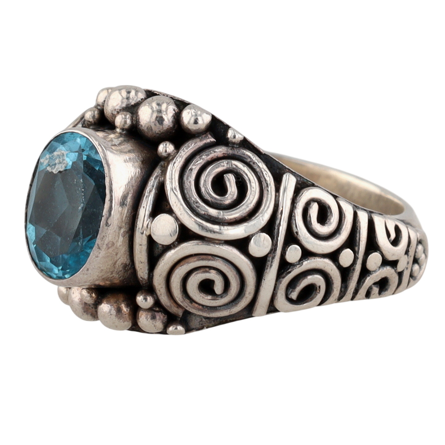 Signed Sterling Silver Topaz Swirl Ring Size 8.25