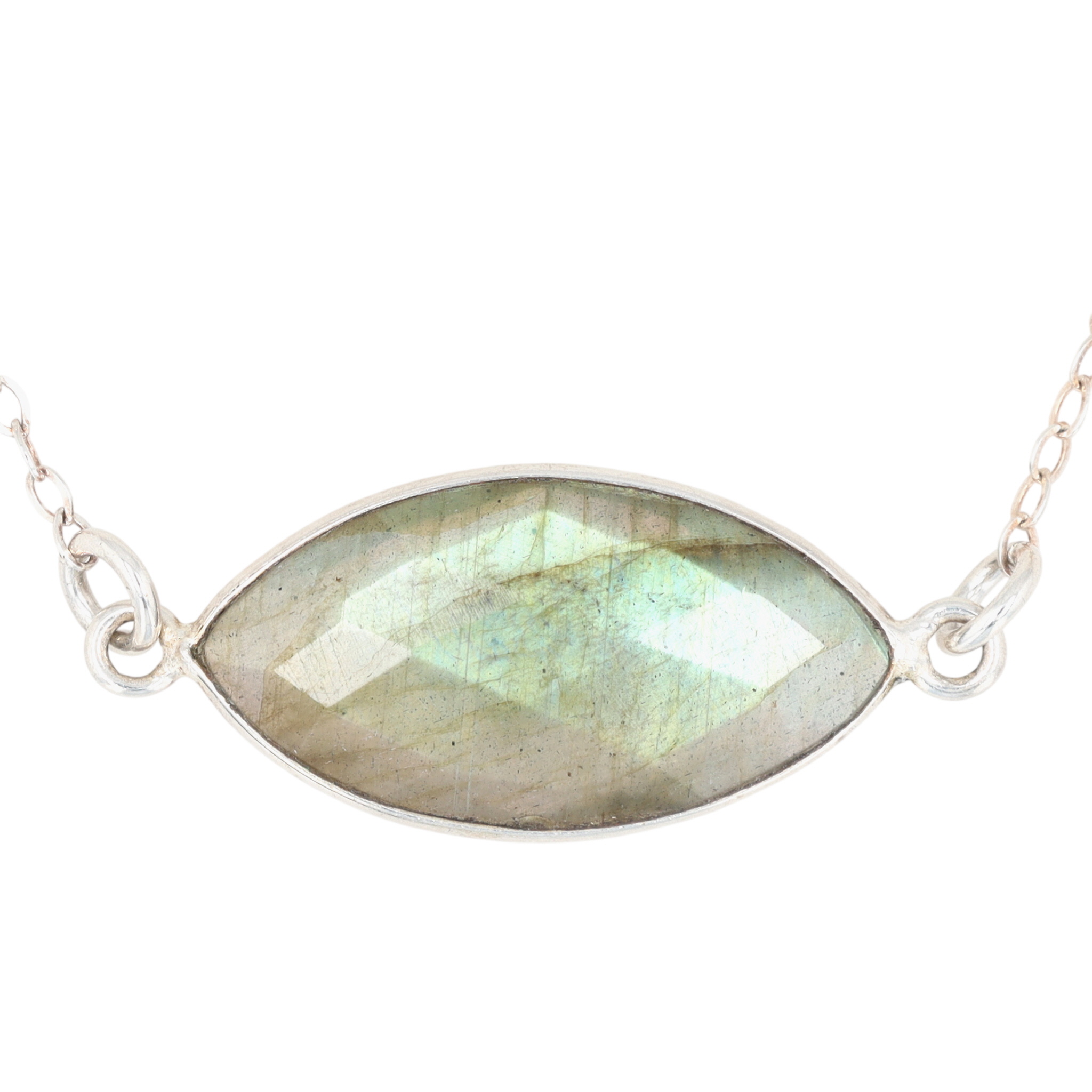 Sterling Silver Labradorite Marquise Necklace
