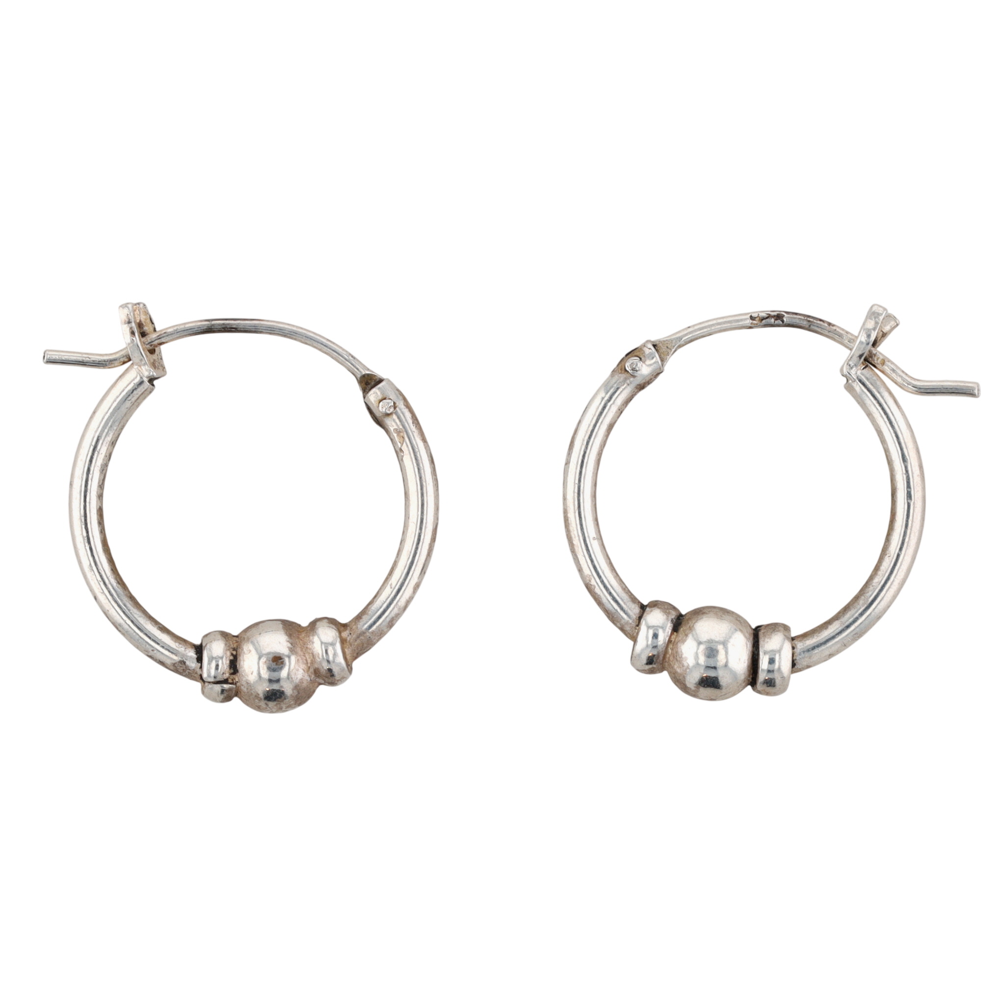 Sterling Silver Stationary Ball Hoop Earrings