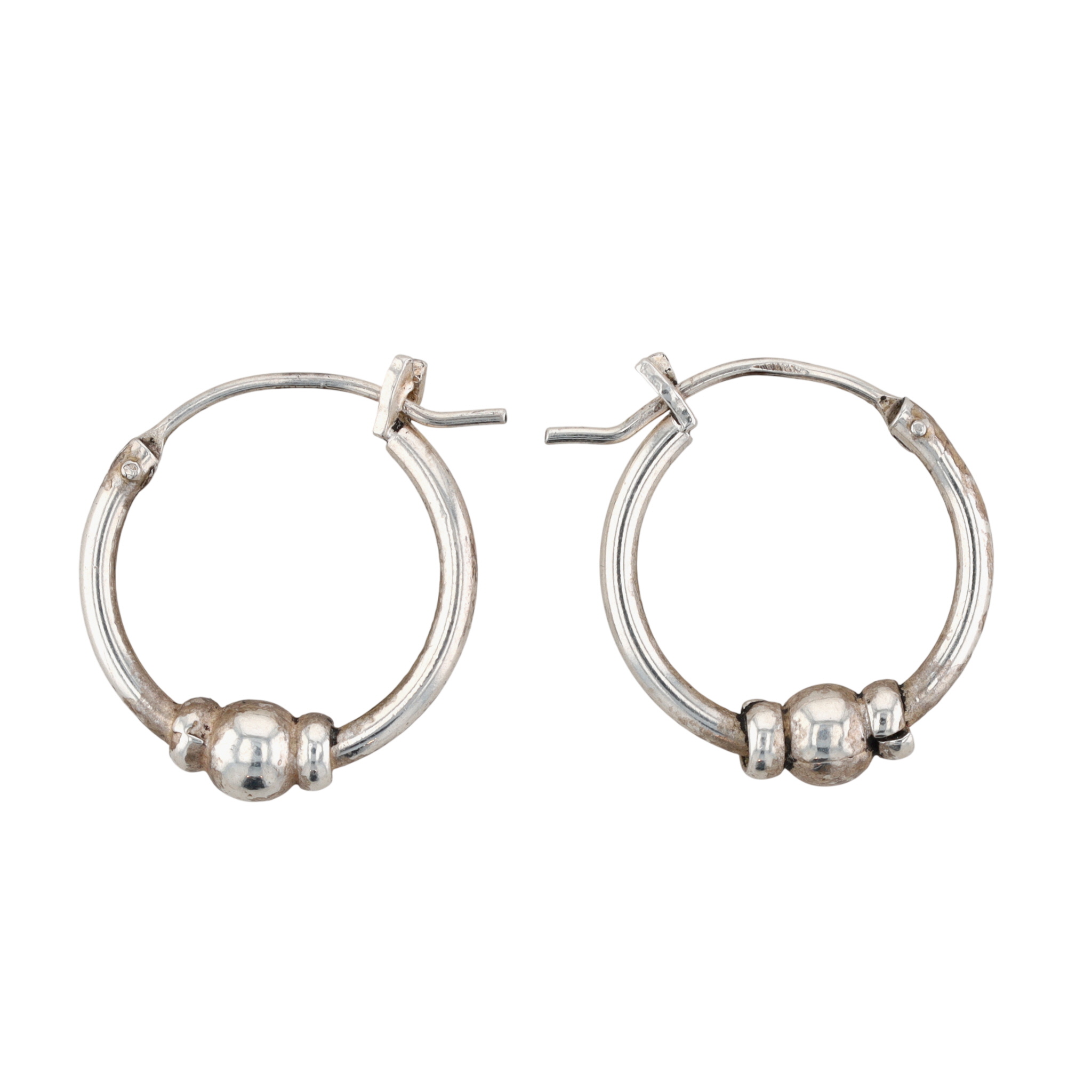 Sterling Silver Stationary Ball Hoop Earrings