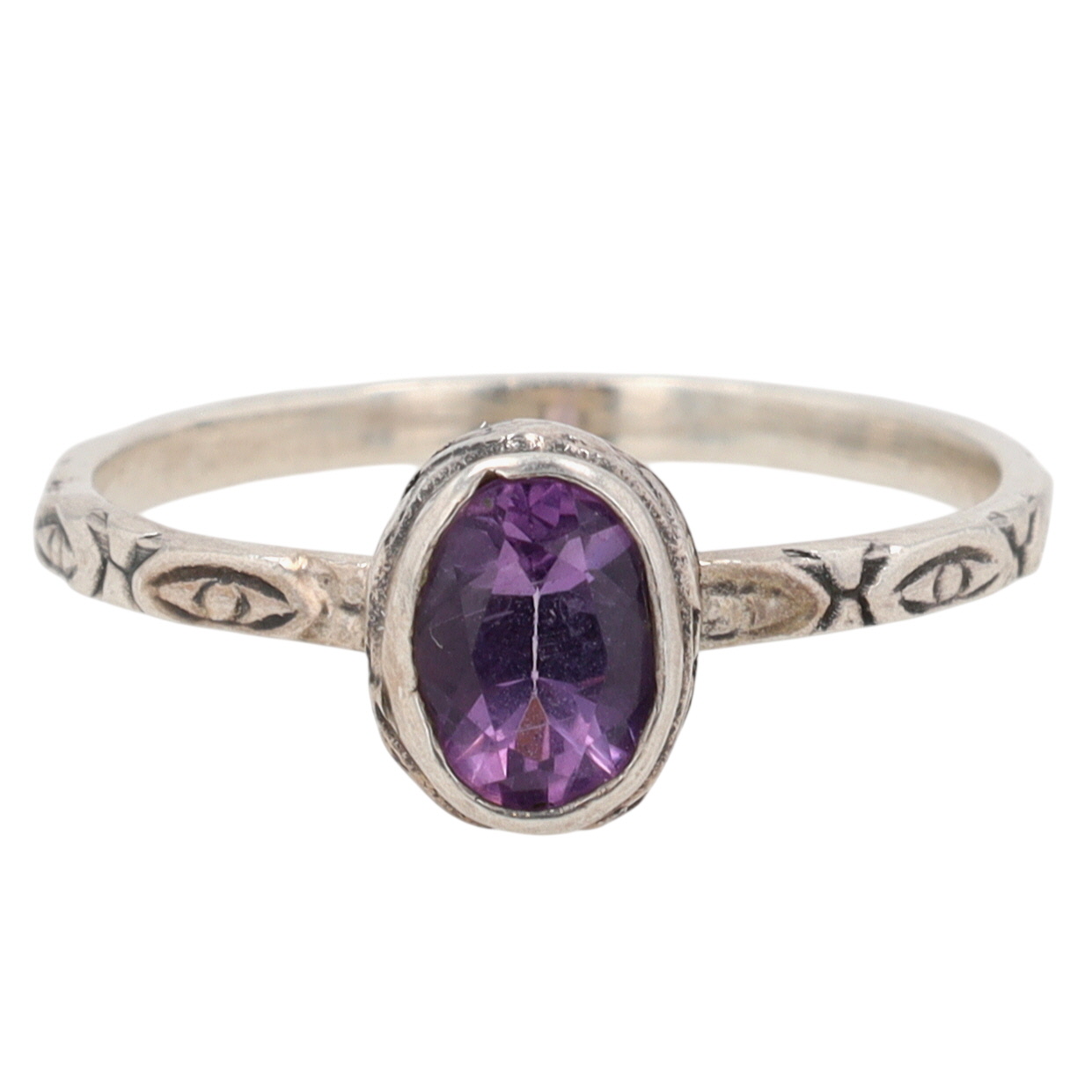 Sterling Silver Amethyst Embossed All Seeing Eyes Ring Size 8.75