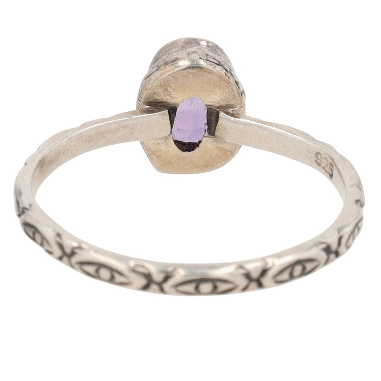 Sterling Silver Amethyst Embossed All Seeing Eyes Ring Size 8.75