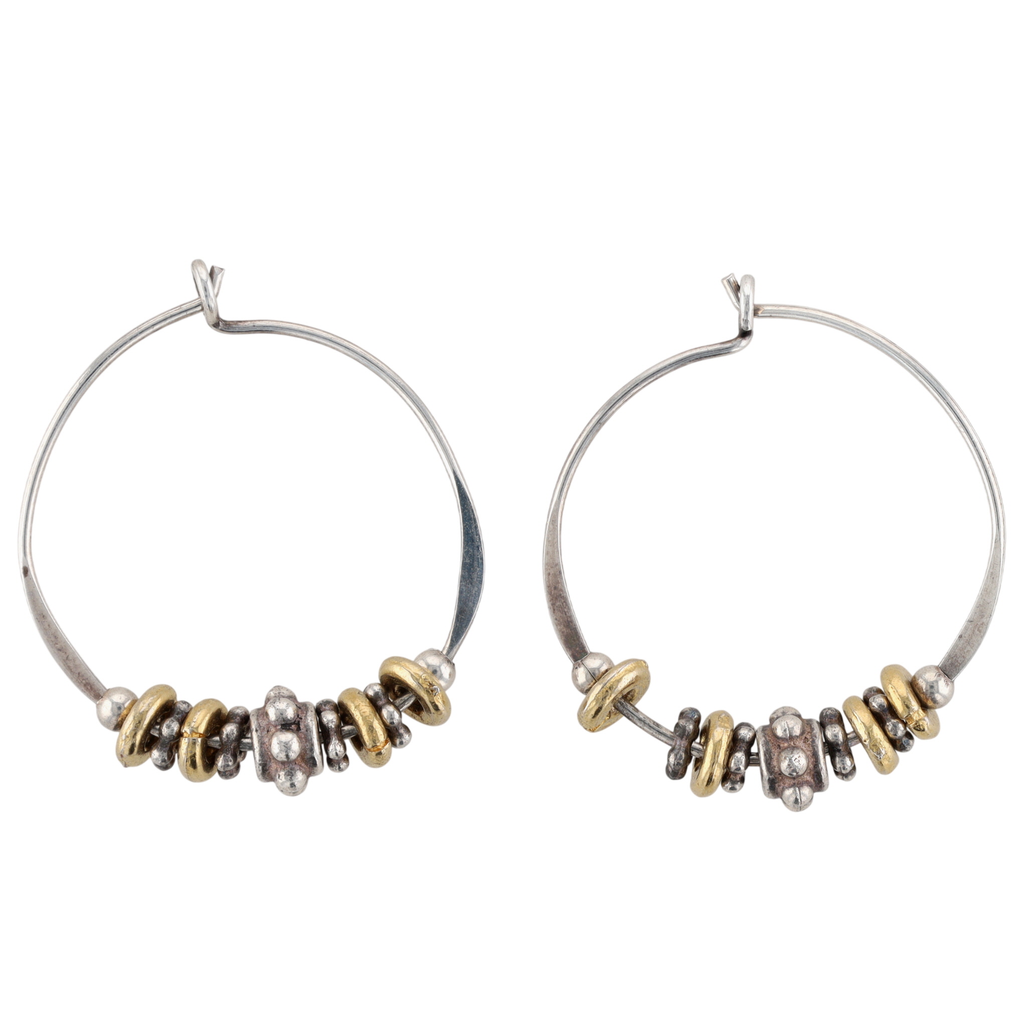 Sterling Silver Gold Over Silver Stacked Bead Hoop Earrings