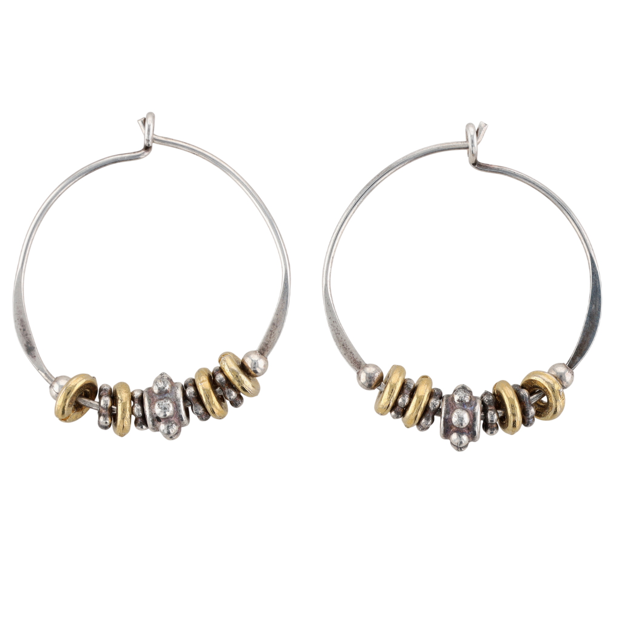 Sterling Silver Gold Over Silver Stacked Bead Hoop Earrings