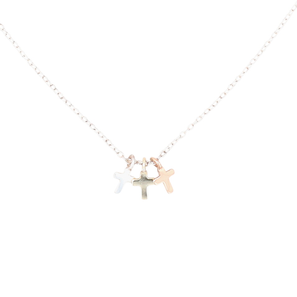 Signed Sterling Silver Gold Over Silver Triple Cross Necklace