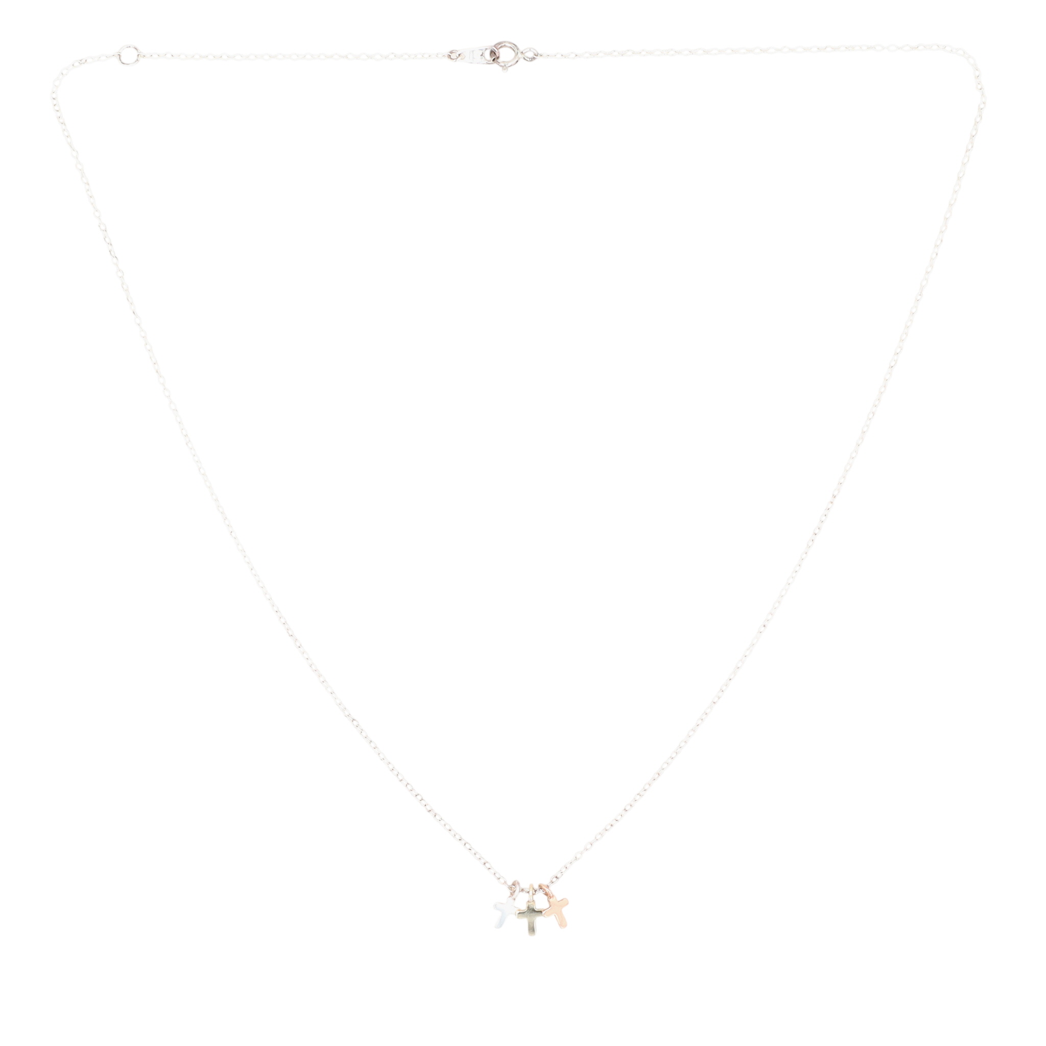 Signed Sterling Silver Gold Over Silver Triple Cross Necklace