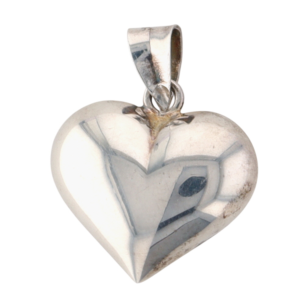 Sterling Silver Floral Engraved Puffy Heart Pendant