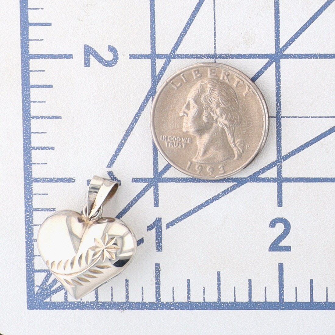 Sterling Silver Floral Engraved Puffy Heart Pendant