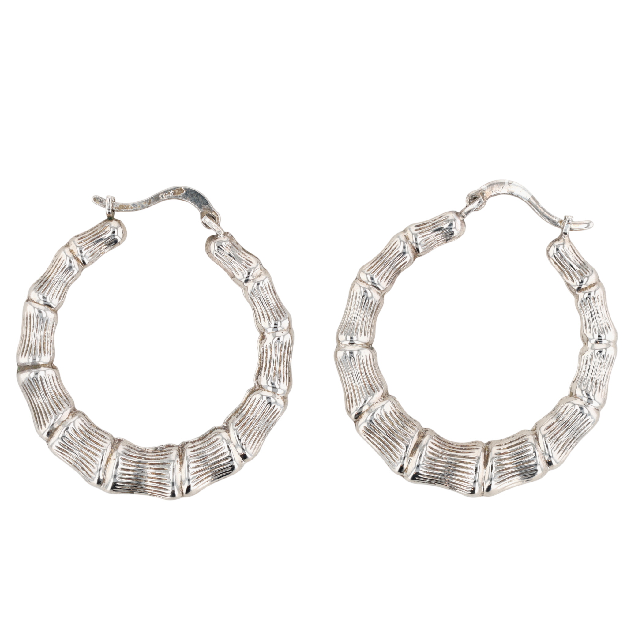 Signed Sterling Silver Textured Hoop Earrings