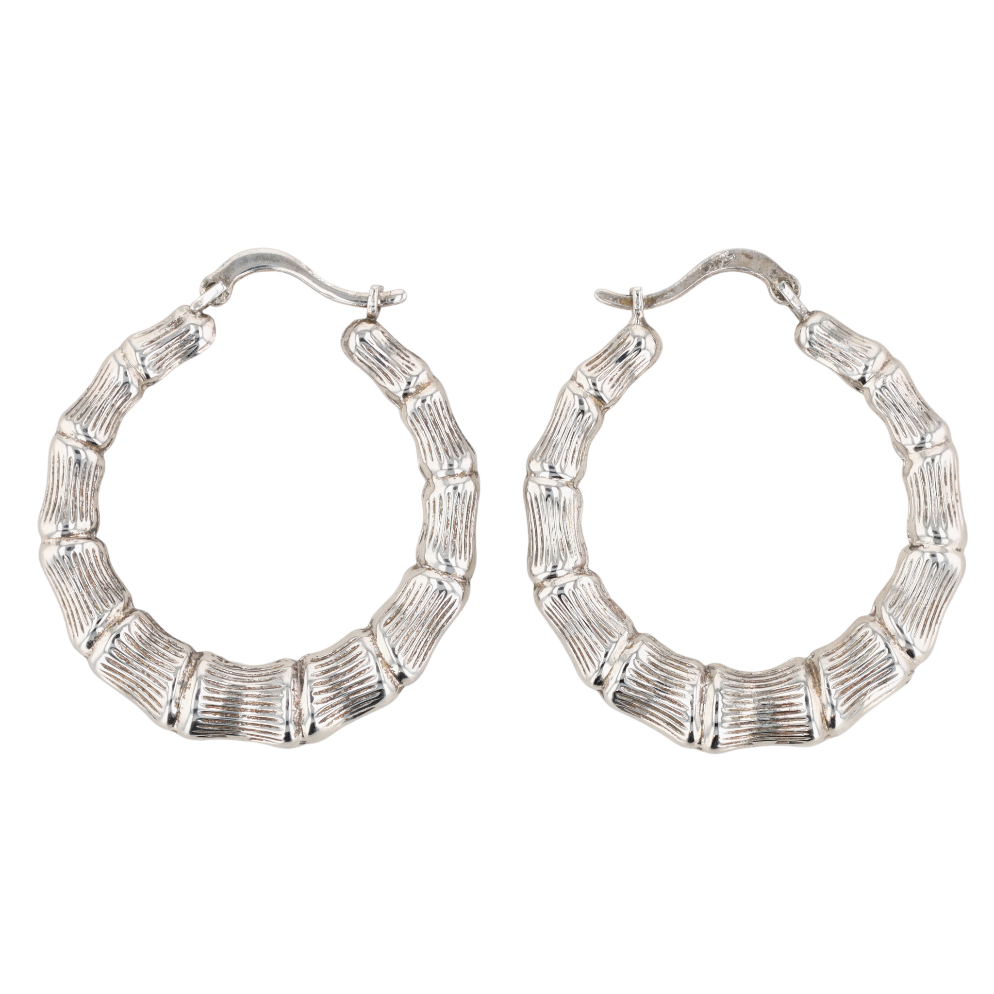 Signed Sterling Silver Textured Hoop Earrings