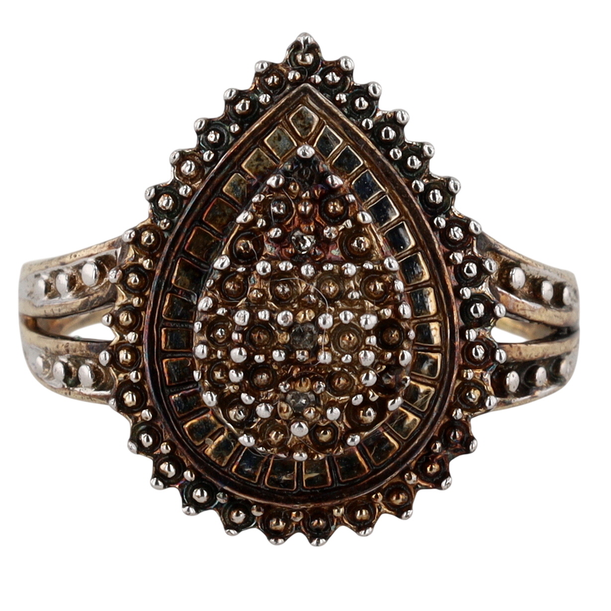 Signed Gold Over Sterling Silver Diamond Teardrop Ring Size 6.75