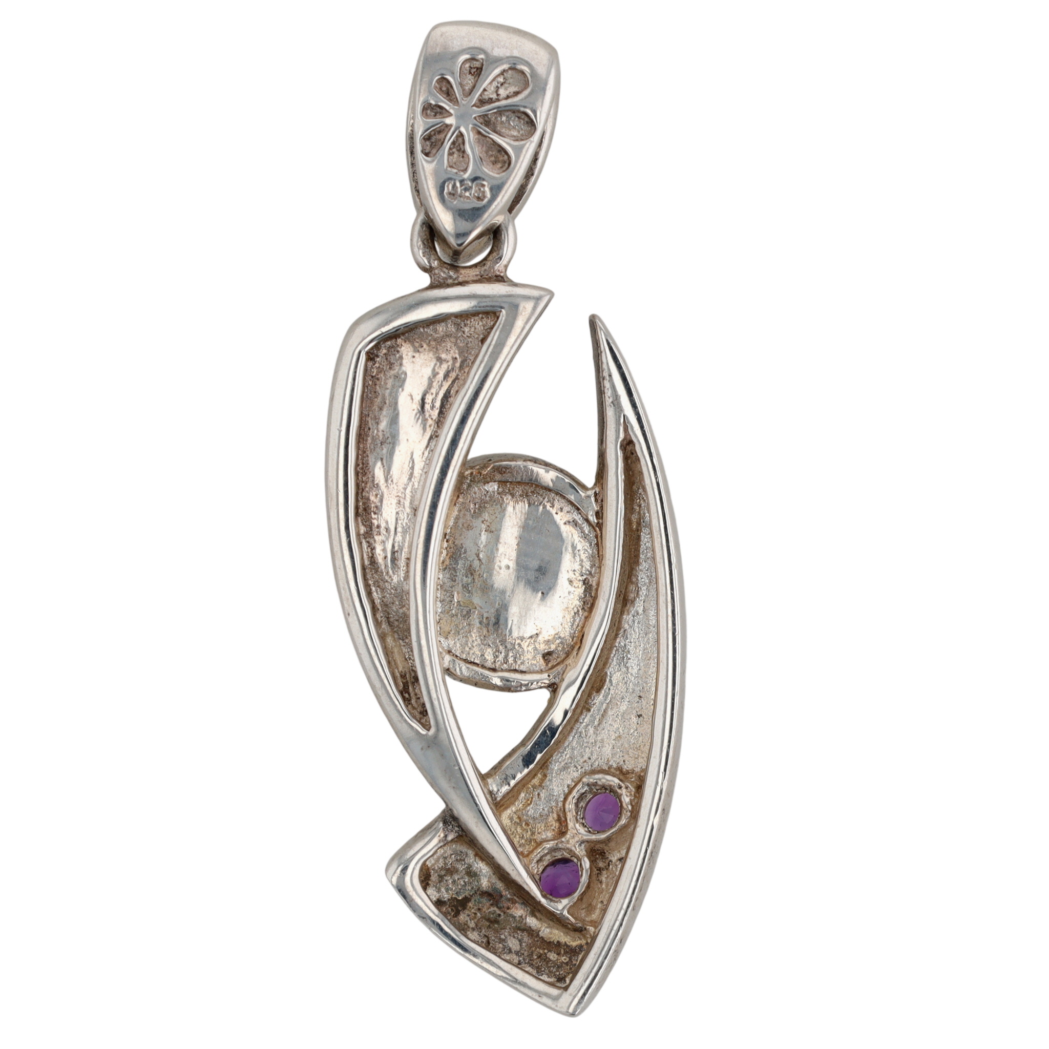 Signed Sterling Silver Larimar Amethyst Modern Pendant