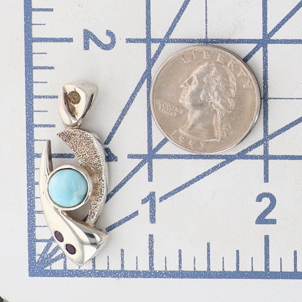 Signed Sterling Silver Larimar Amethyst Modern Pendant