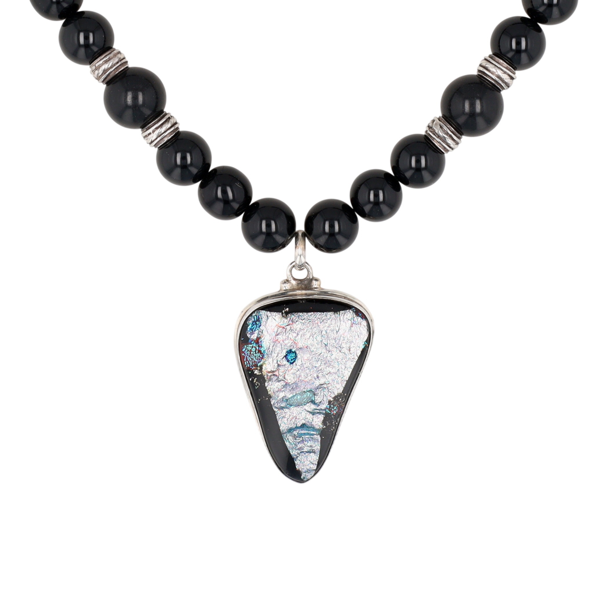 Signed Sterling Silver Dichroic Glass Beaded Necklace