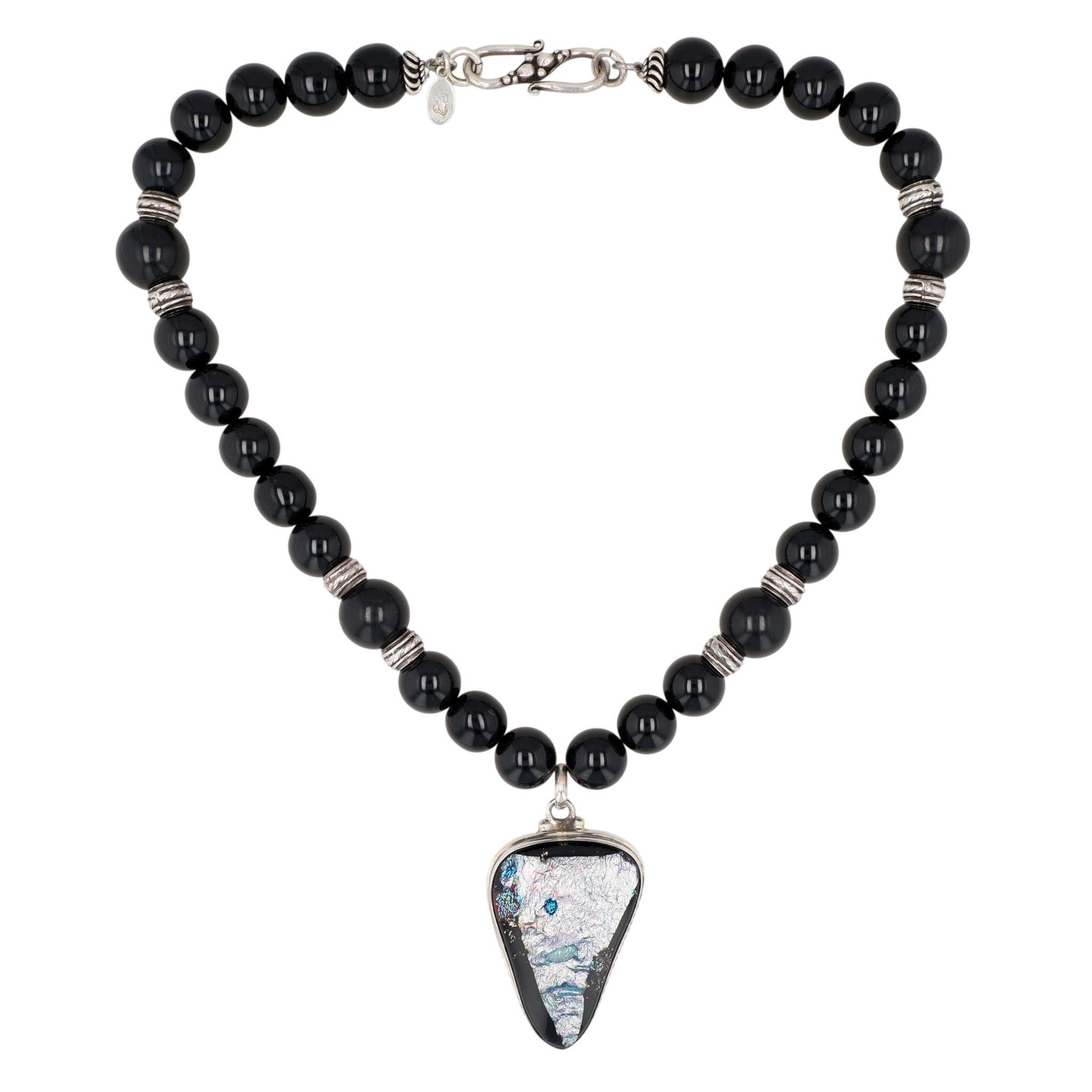 Signed Sterling Silver Dichroic Glass Beaded Necklace
